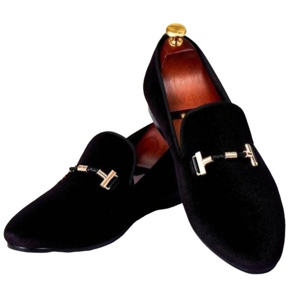 Harpelunde Italian Men Black Velvet Buckle Strap Flat Dress Wedding Shoes Loafer - Picture 1 of 8